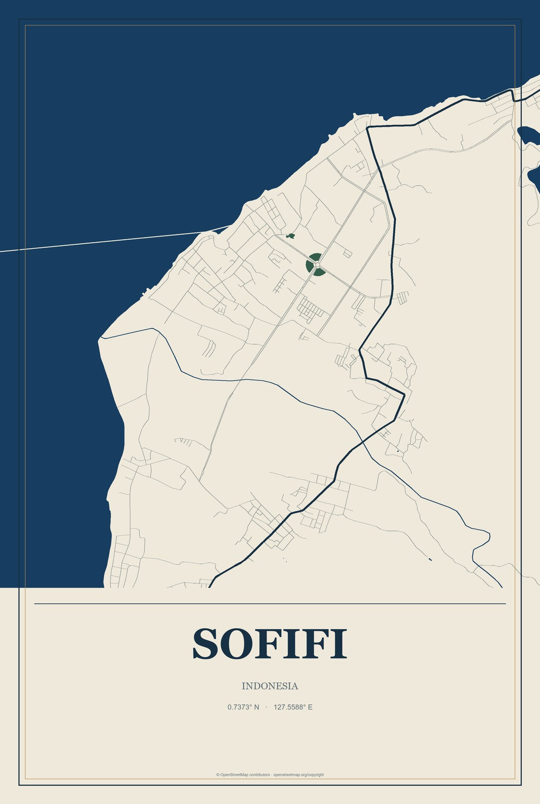 Sofifi, Indonesia City Map Aluminum Sign in Coastal Cutout style