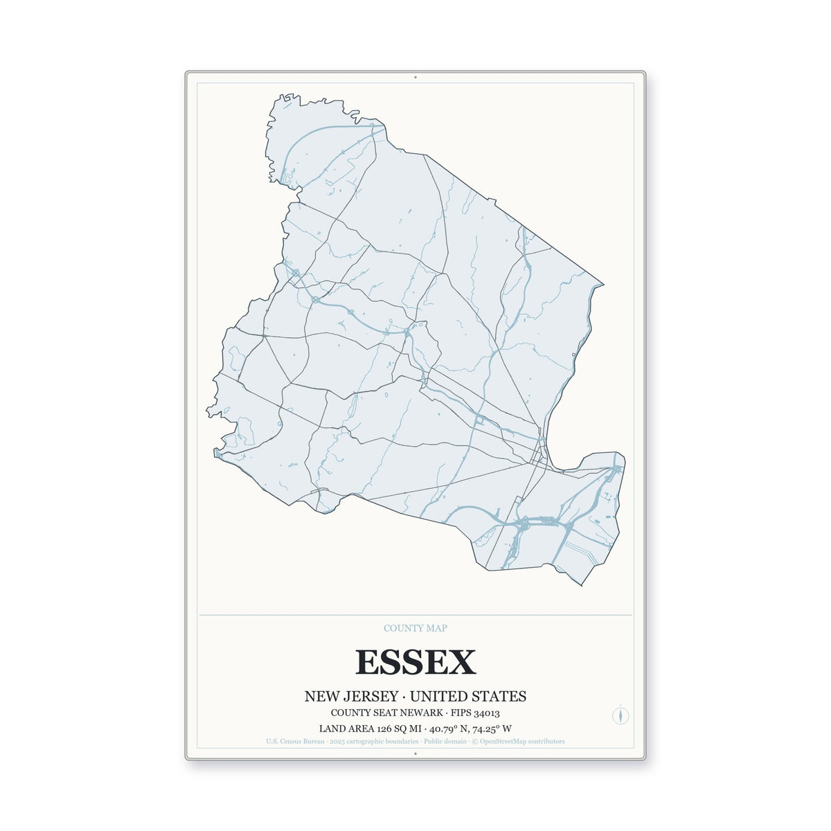 Essex County, New Jersey Map Aluminum Sign in Gallery Air style