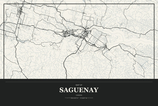 Saguenay, Canada City Map Aluminum Sign in Museum Plaque style