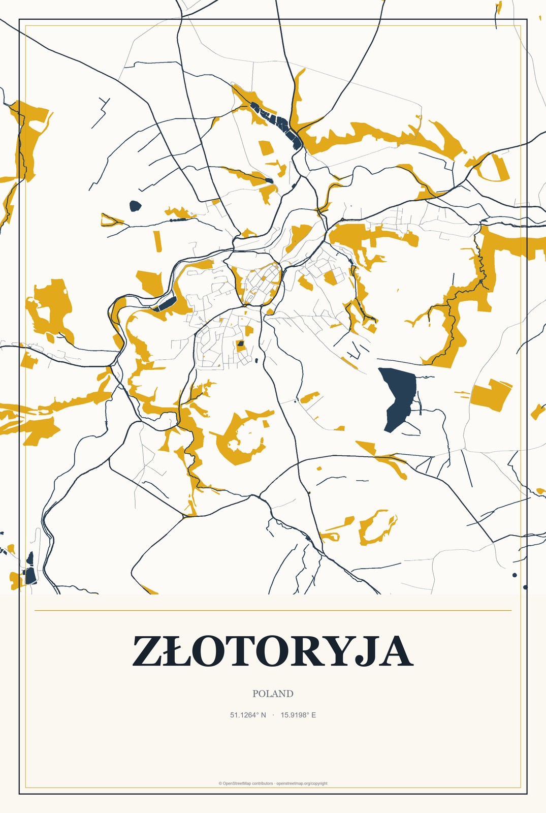Złotoryja, Poland City Map Aluminum Sign in Citrine Modern style