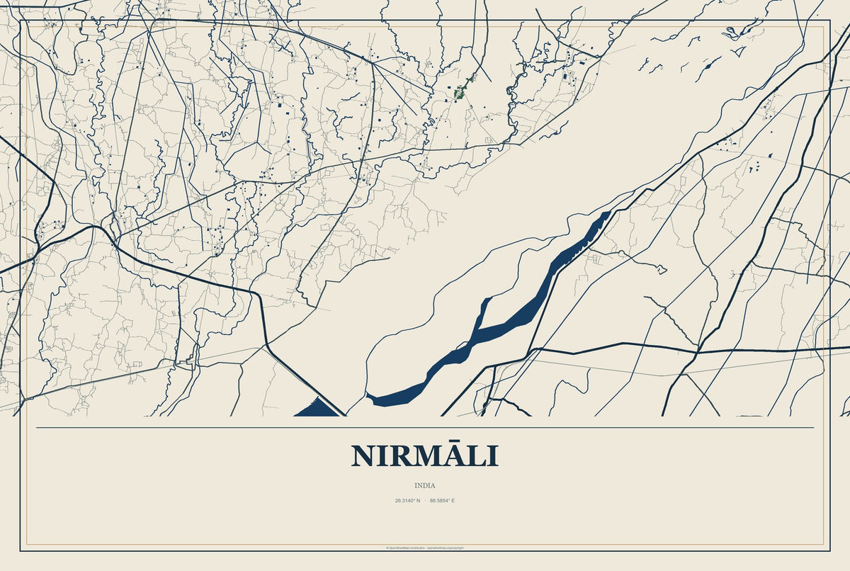 Nirmāli, India City Map Aluminum Sign in Coastal Cutout style