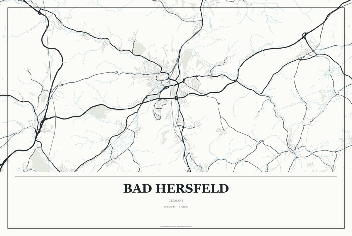 Bad Hersfeld, Germany City Map Aluminum Sign in Gallery Air style