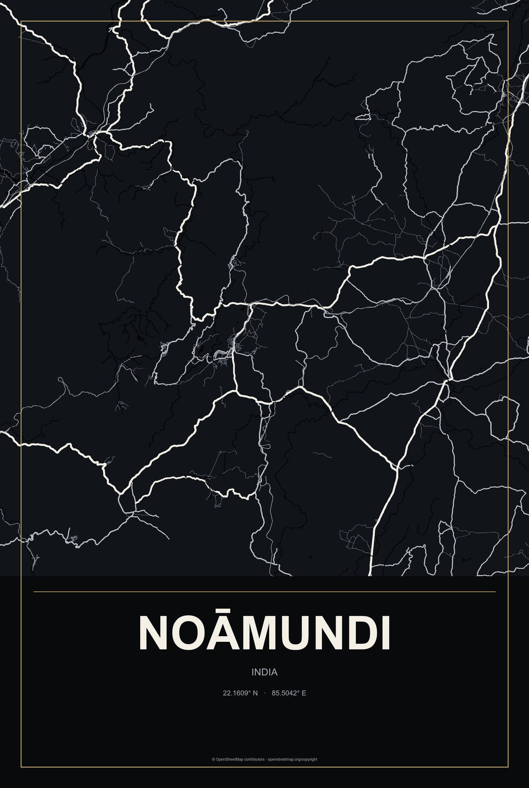 Noāmundi, India City Map Aluminum Sign in Metropolitan Noir style