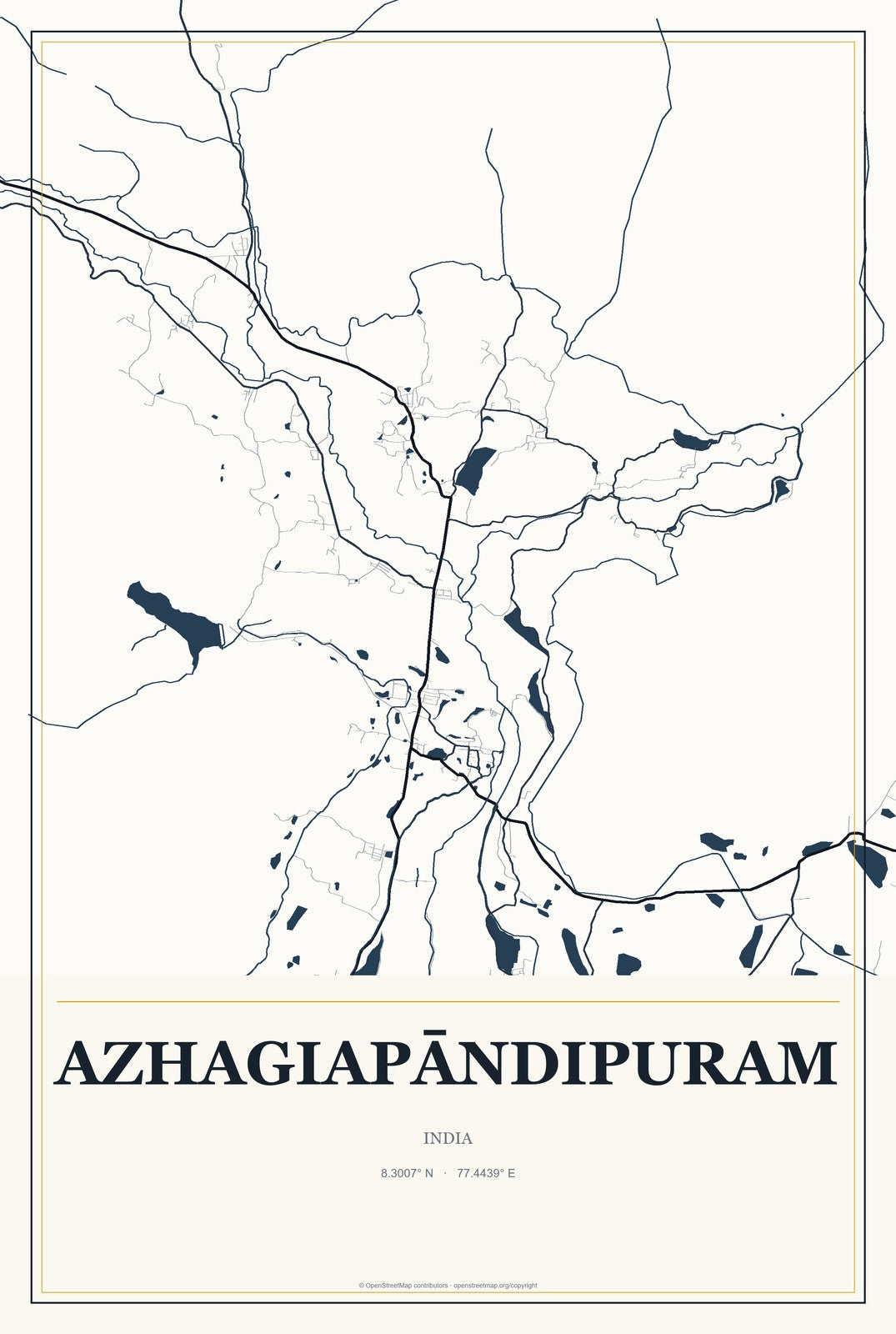 Azhagiapāndipuram, India City Map Aluminum Sign in Citrine Modern style