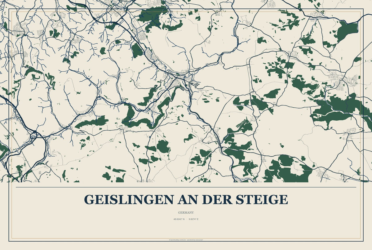 Geislingen an der Steige, Germany City Map Aluminum Sign in Coastal Cutout style