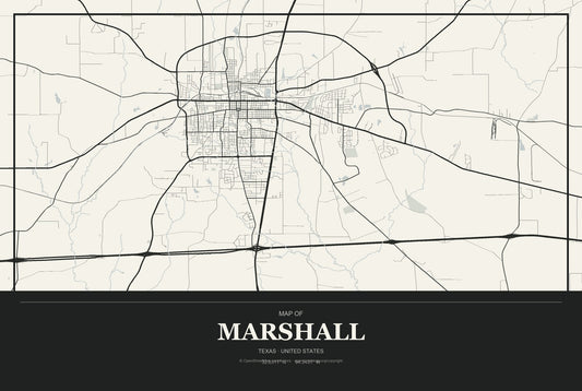Marshall, Texas City Map Aluminum Sign in Museum Plaque style