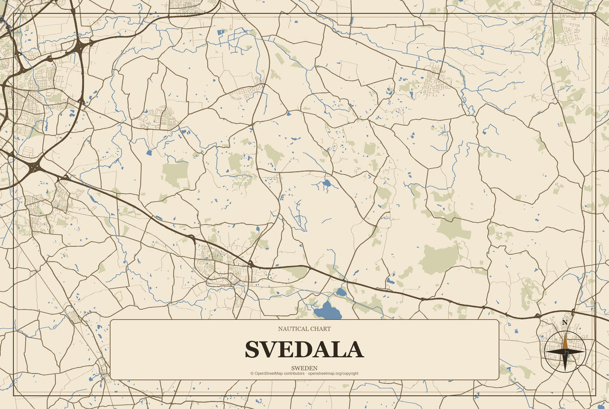 Svedala, Sweden City Map Aluminum Sign in Heritage Nautical style