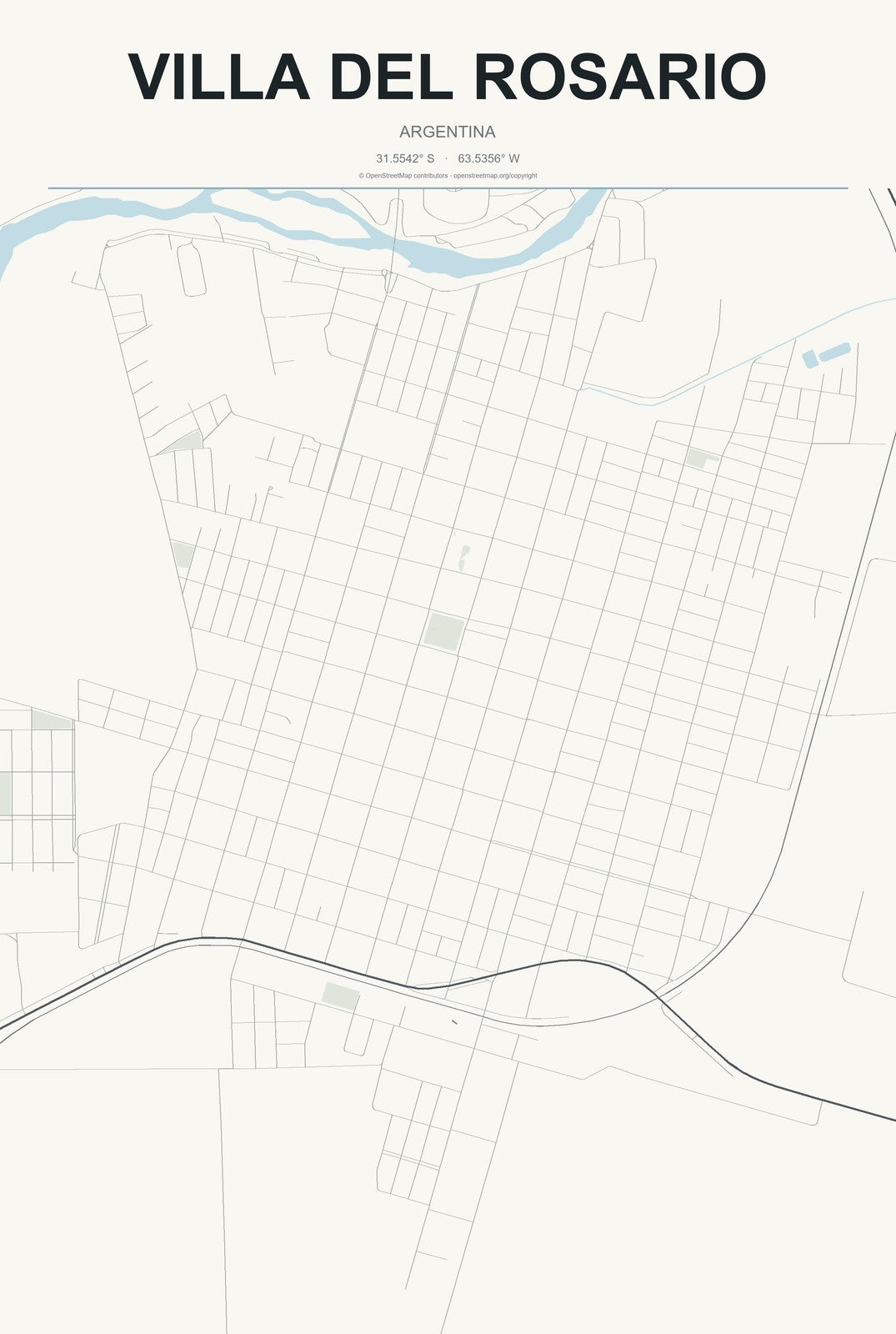 Villa del Rosario, Argentina City Map Aluminum Sign in Headline Atlas style