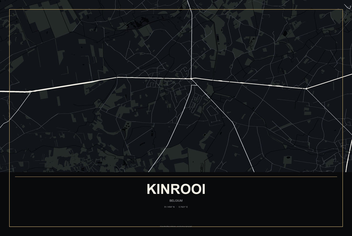 Kinrooi, Belgium City Map Aluminum Sign in Metropolitan Noir style