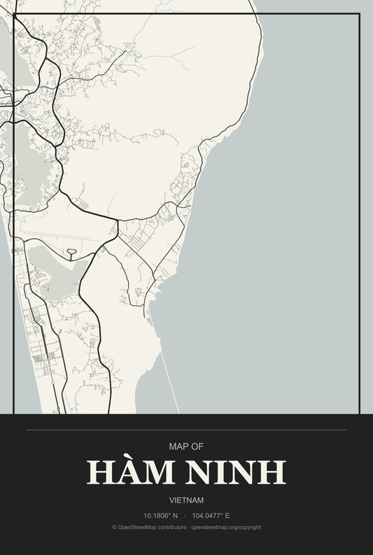 Hàm Ninh, Vietnam City Map Aluminum Sign in Museum Plaque style