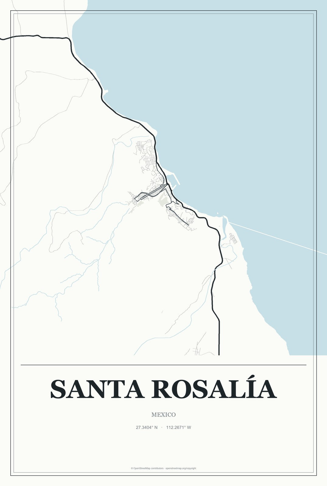 Santa Rosalía, Mexico City Map Aluminum Sign in Gallery Air style