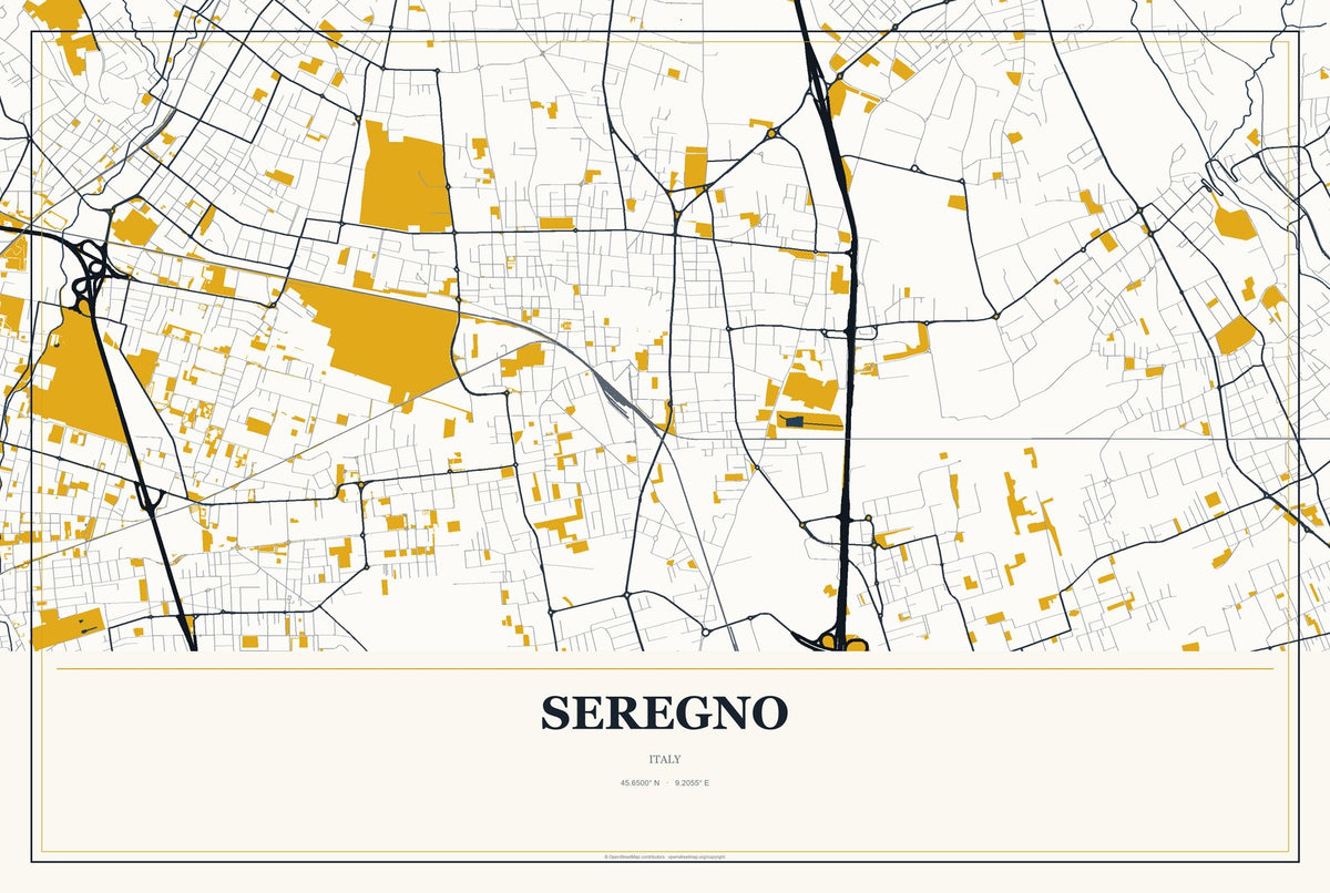 Seregno, Italy City Map Aluminum Sign in Citrine Modern style