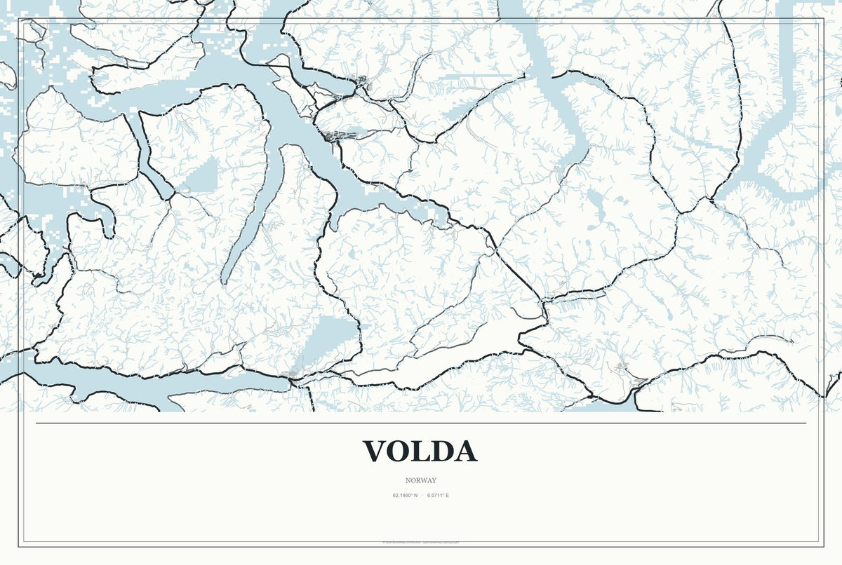 Volda, Norway City Map Aluminum Sign in Gallery Air style
