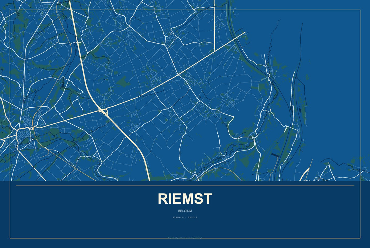 Riemst, Belgium City Map Aluminum Sign in Harbor Cobalt style
