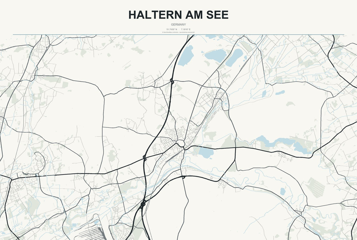 Haltern am See, Germany City Map Aluminum Sign in Headline Atlas style