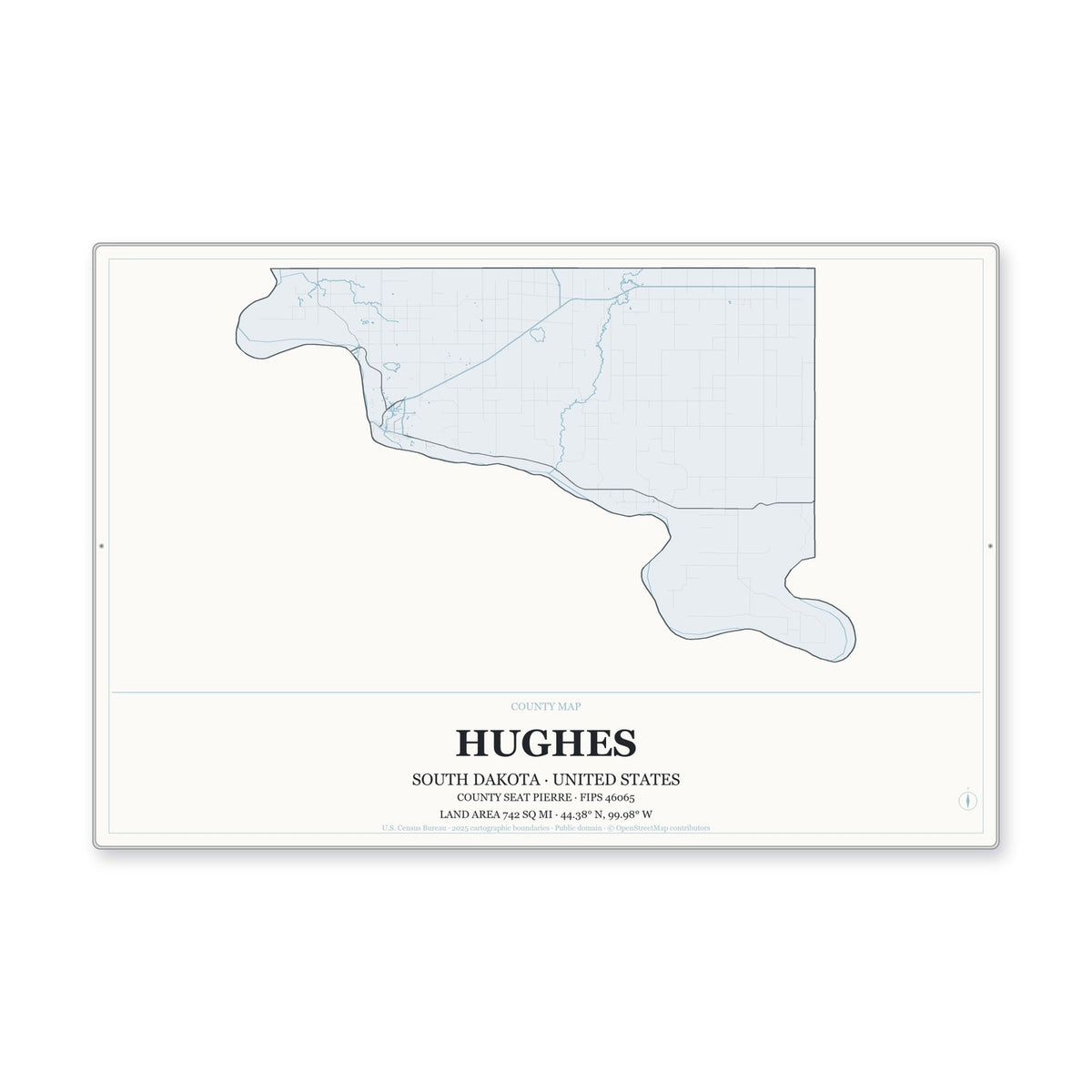 Hughes County, South Dakota Map Aluminum Sign in Gallery Air style