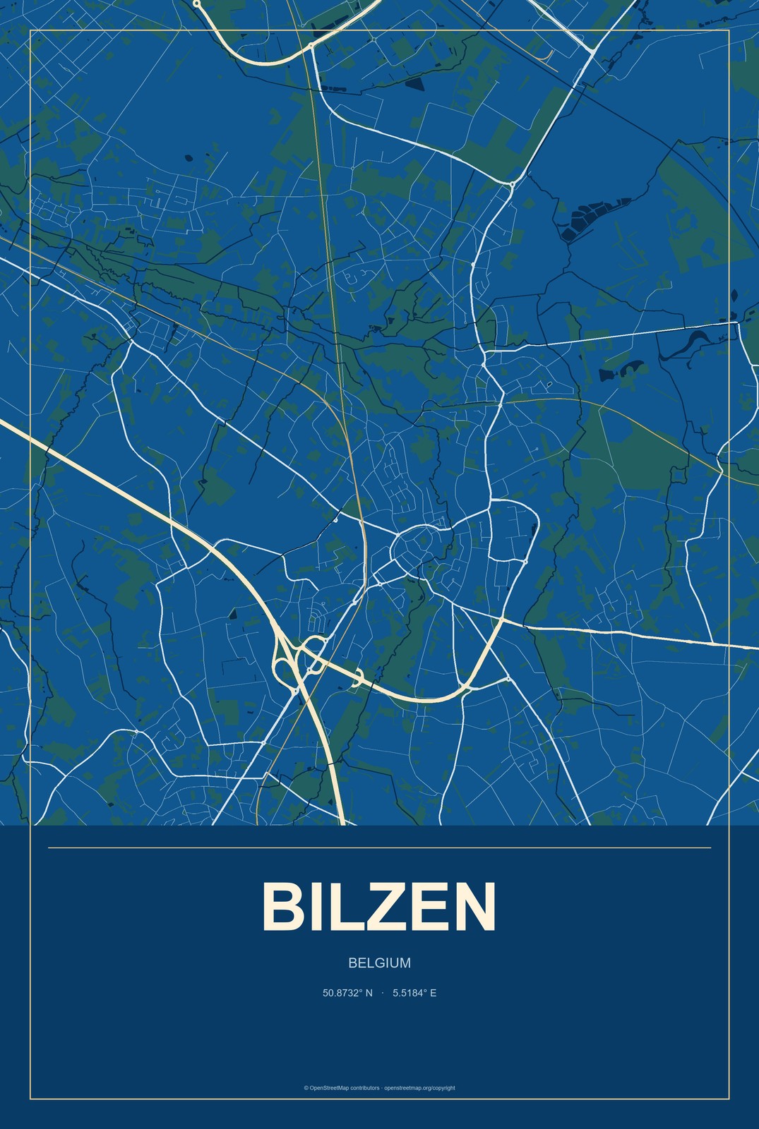 Bilzen, Belgium City Map Aluminum Sign in Harbor Cobalt style