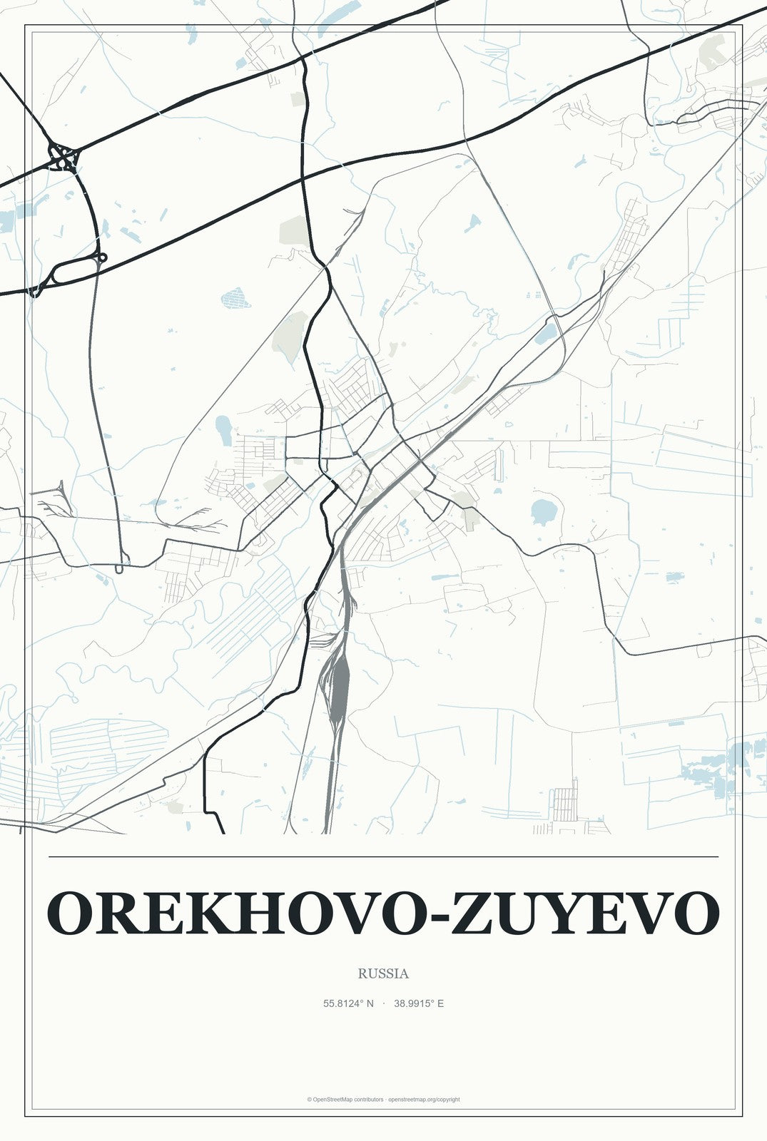 Orekhovo-Zuyevo, Russia City Map Aluminum Sign in Gallery Air style
