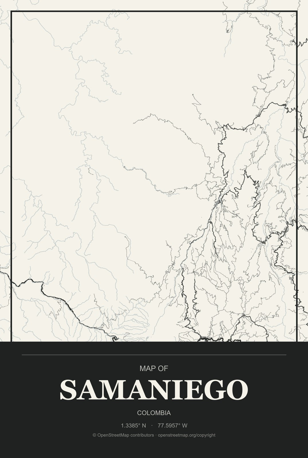 Samaniego, Colombia City Map Aluminum Sign in Museum Plaque style