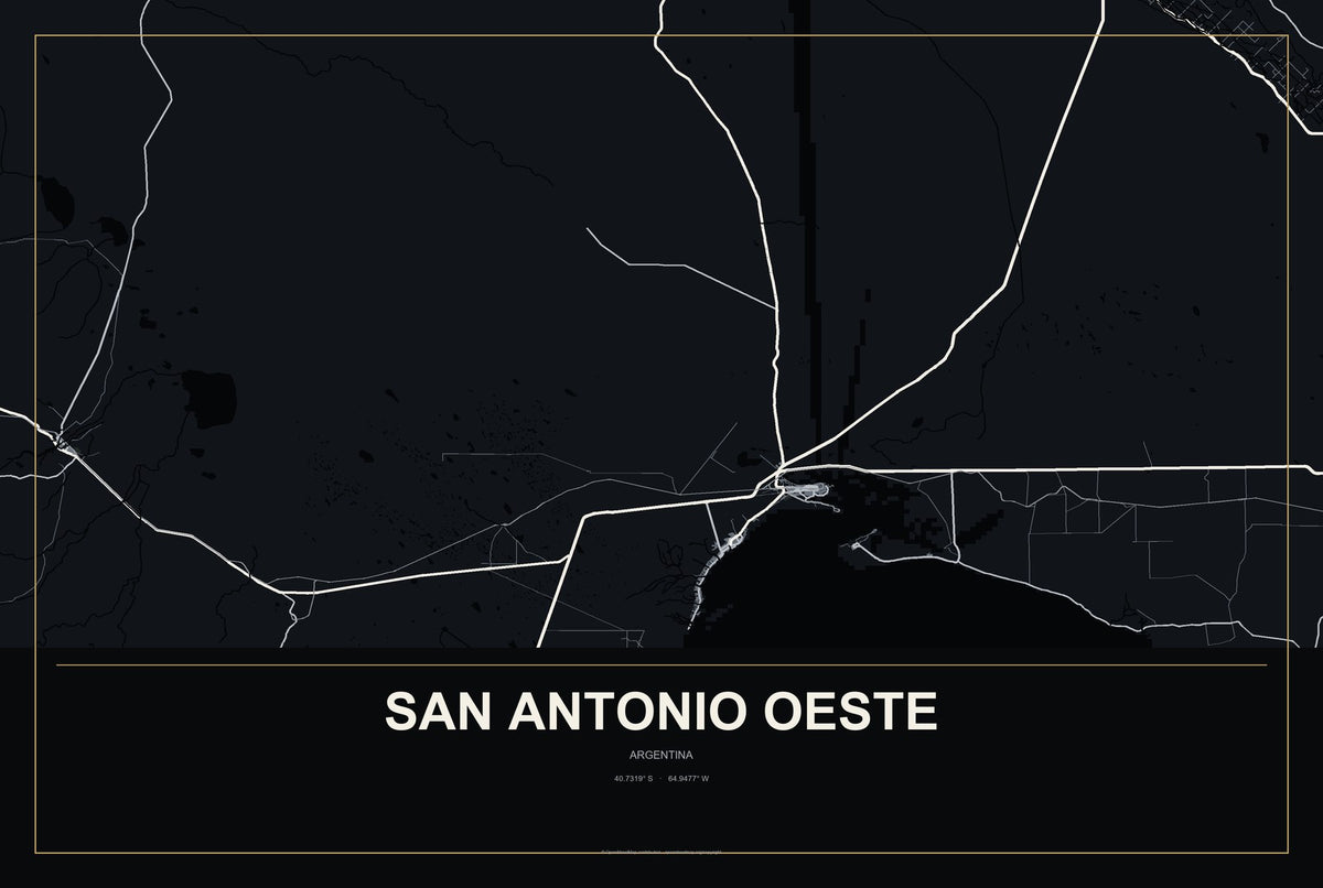 San Antonio Oeste, Argentina City Map Aluminum Sign in Metropolitan Noir style