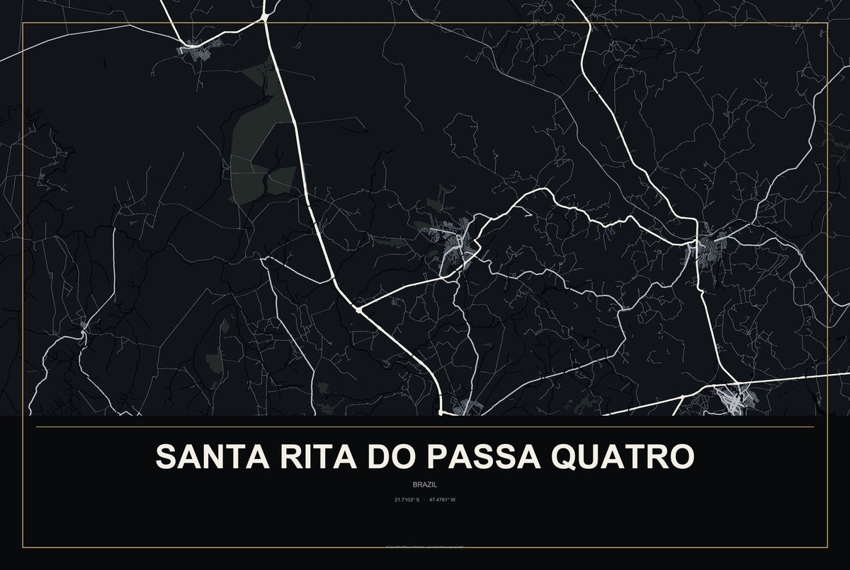 Santa Rita do Passa Quatro, Brazil City Map Aluminum Sign in Metropolitan Noir style