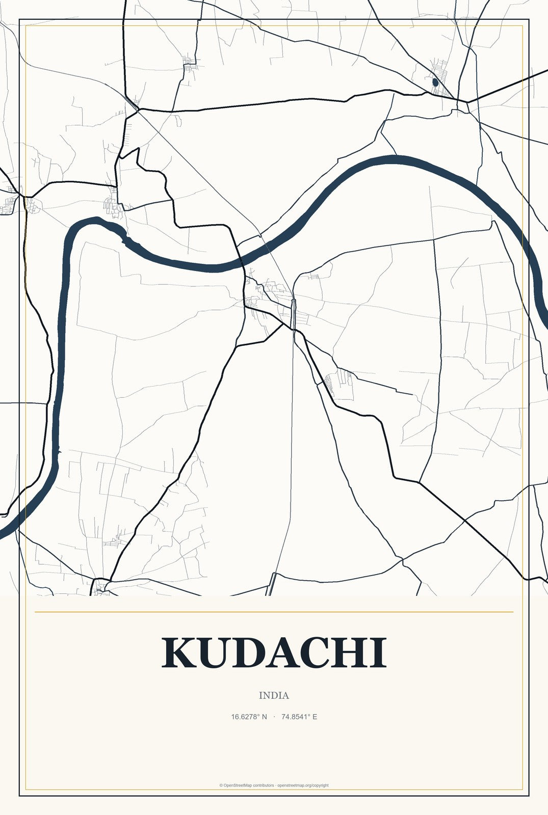 Kudachi, India City Map Aluminum Sign in Citrine Modern style