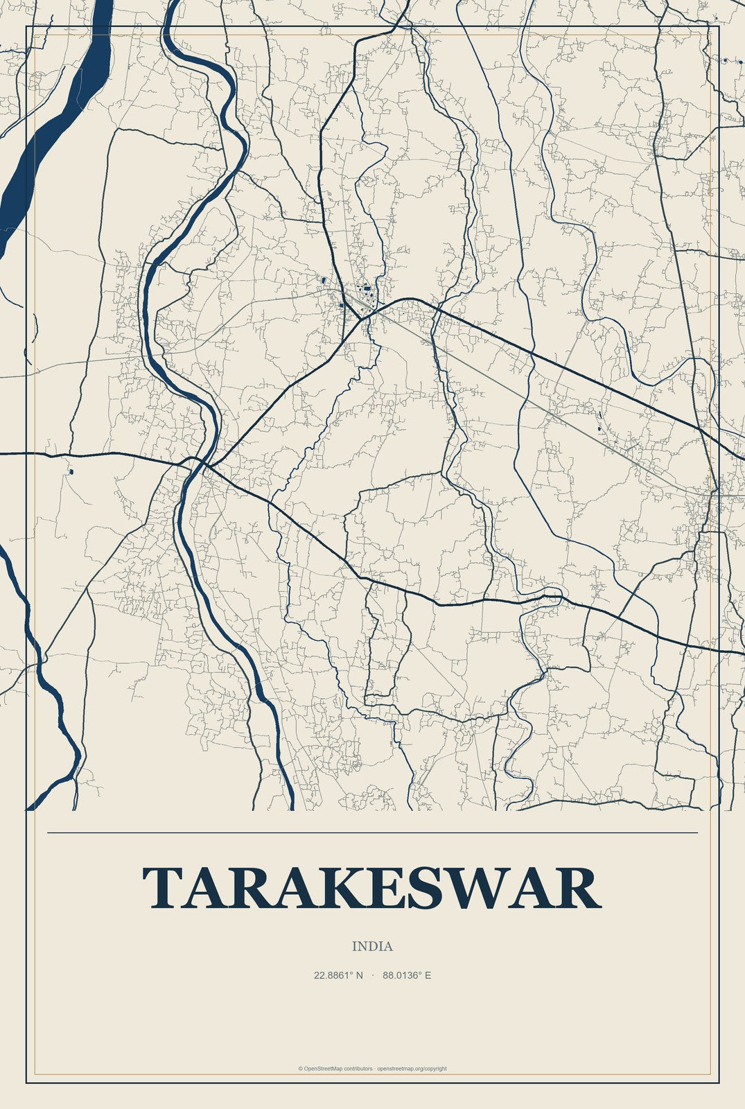 Tarakeswar, India City Map Aluminum Sign in Coastal Cutout style