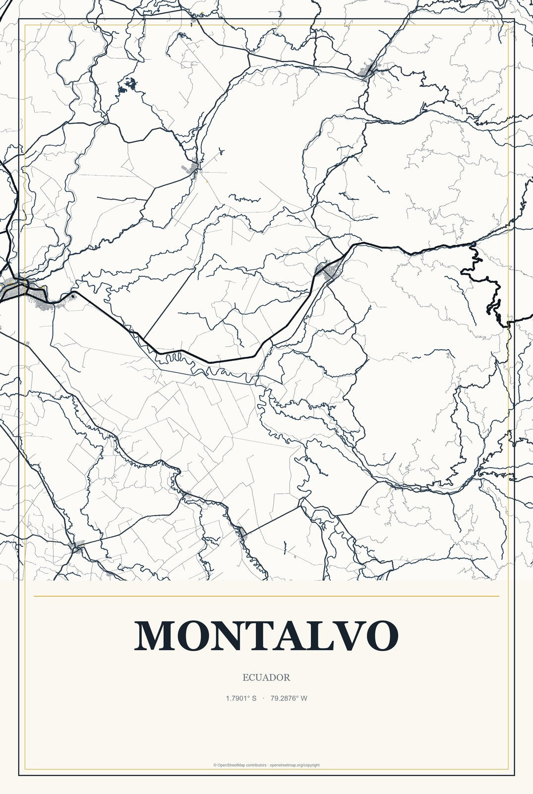 Montalvo, Ecuador City Map Aluminum Sign in Citrine Modern style