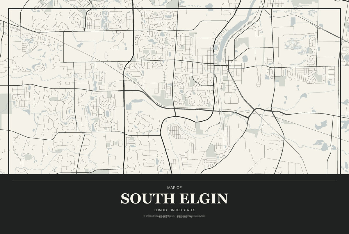 South Elgin, Illinois City Map Aluminum Sign in Museum Plaque style