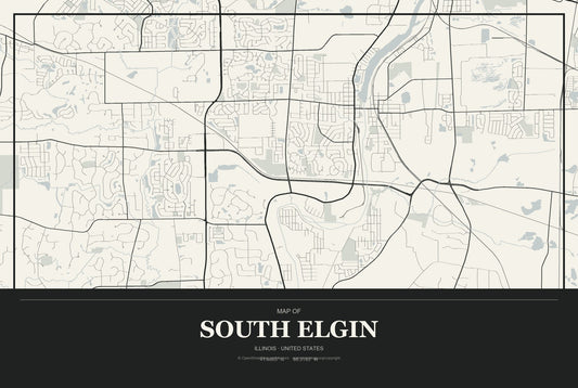 South Elgin, Illinois City Map Aluminum Sign in Museum Plaque style