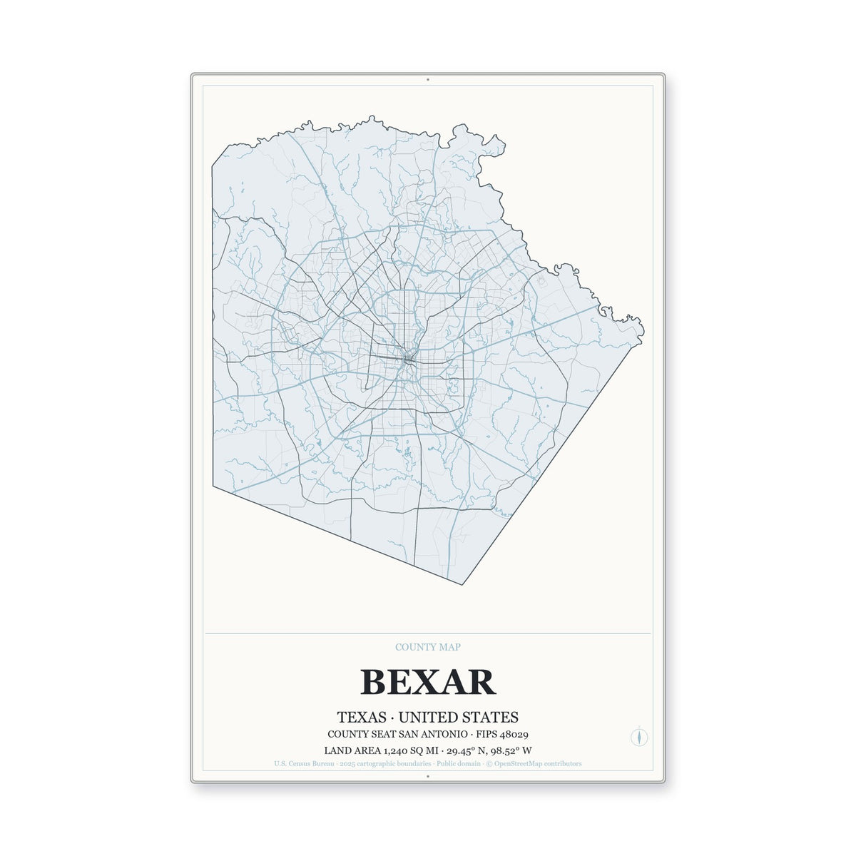 Bexar County, Texas Map Aluminum Sign in Gallery Air style