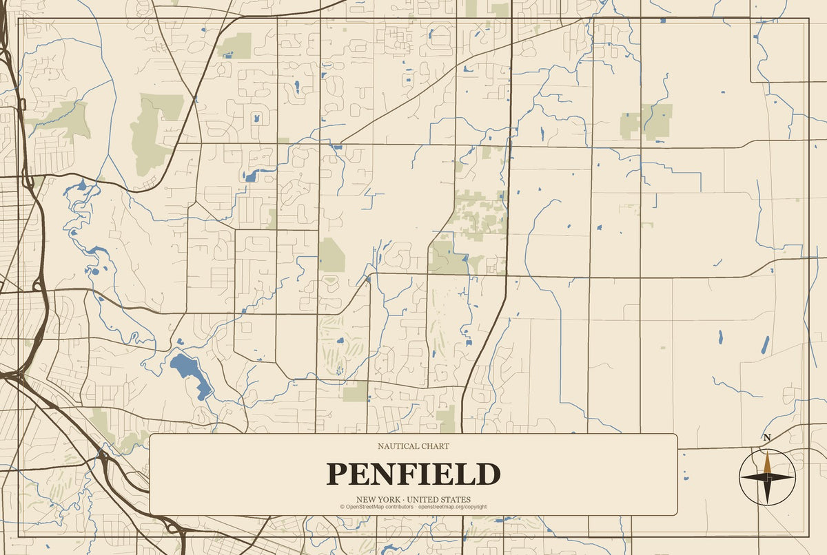 Penfield, New York City Map Aluminum Sign in Heritage Nautical style