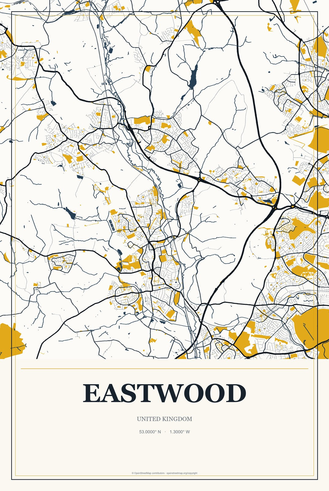 Eastwood, United Kingdom City Map Aluminum Sign in Citrine Modern style