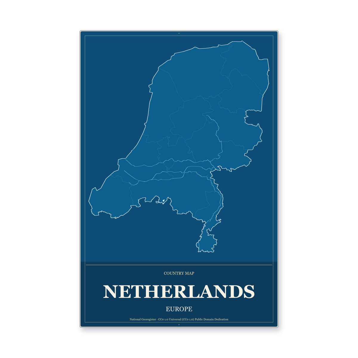Netherlands Country Map Aluminum Sign in Harbor Cobalt style