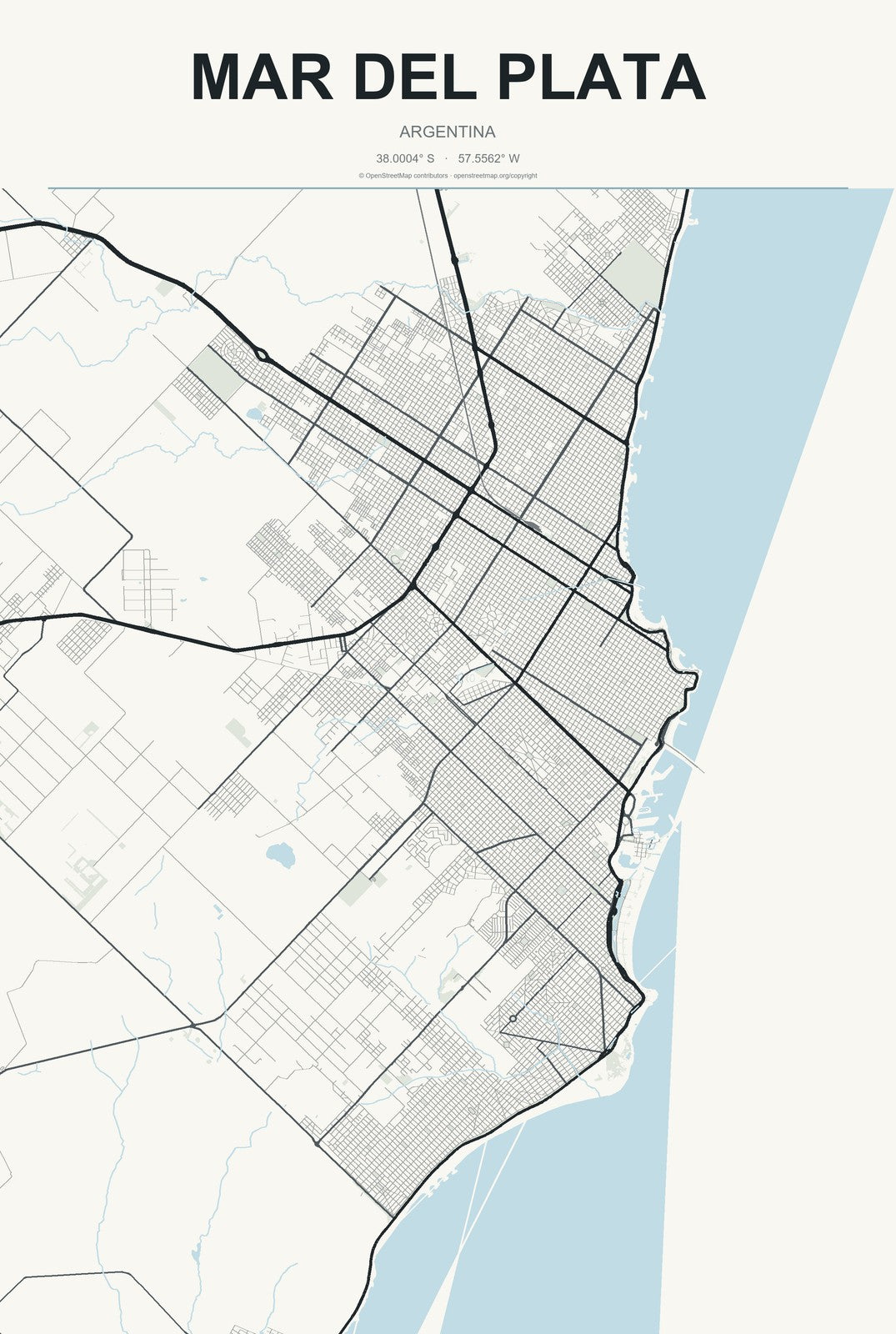 Mar del Plata, Argentina City Map Aluminum Sign in Headline Atlas style