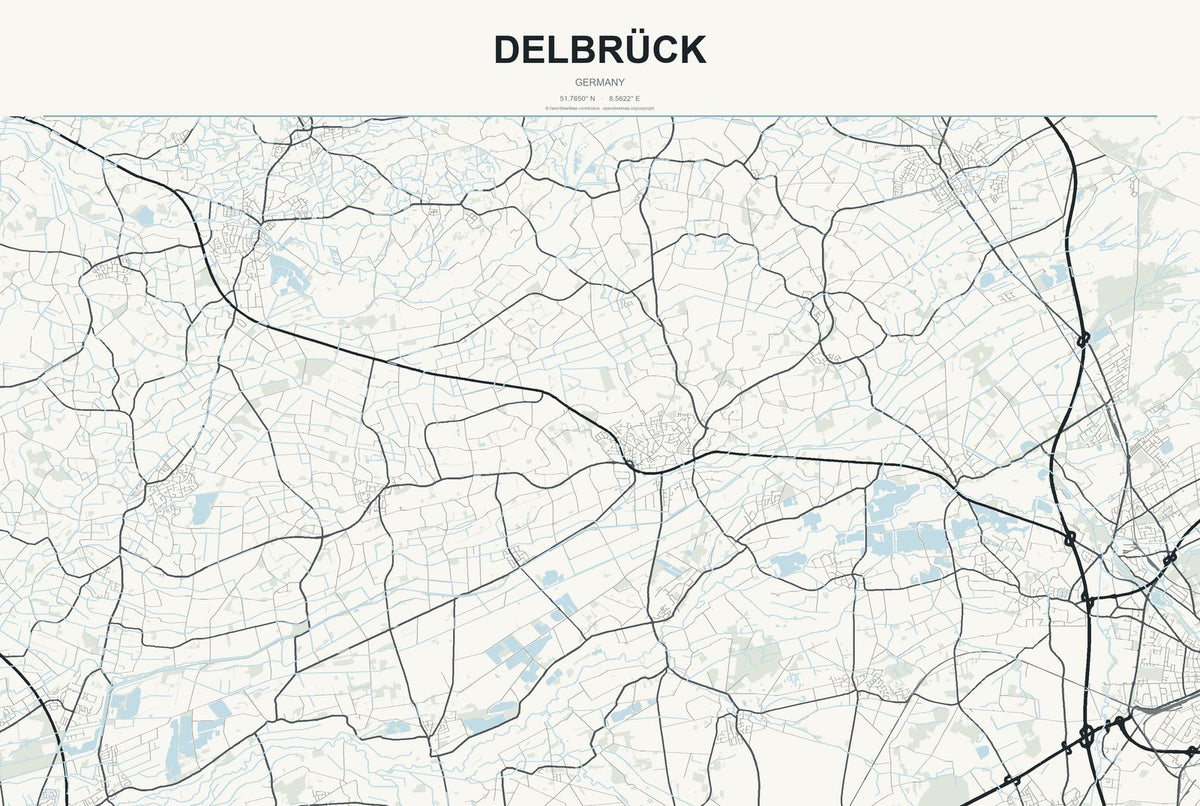Delbrück, Germany City Map Aluminum Sign in Headline Atlas style