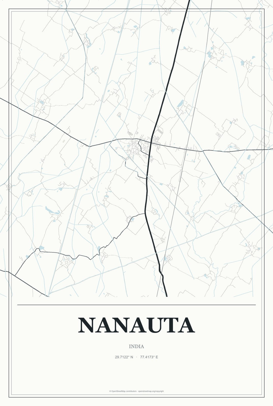 Nanauta, India City Map Aluminum Sign in Gallery Air style