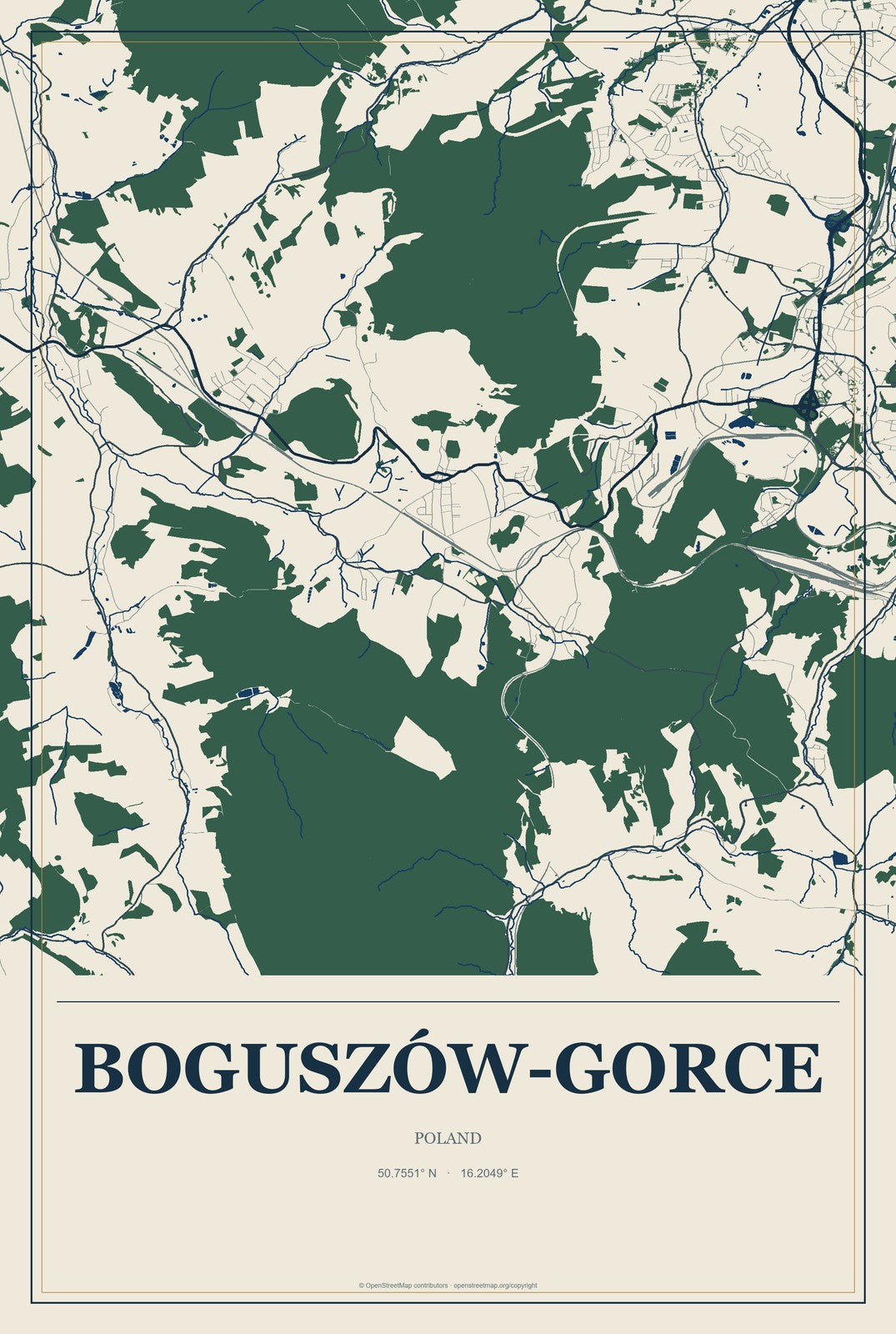 Boguszów-Gorce, Poland City Map Aluminum Sign in Coastal Cutout style