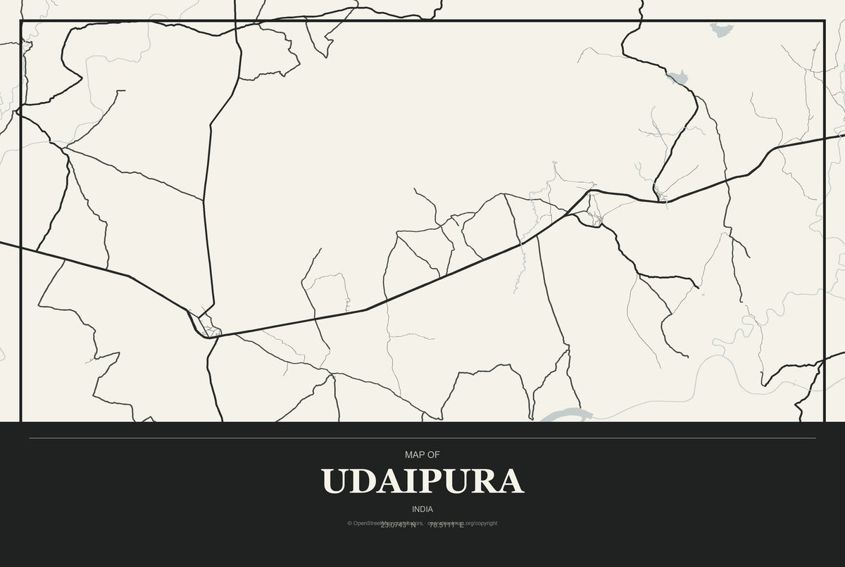 Udaipura, India City Map Aluminum Sign in Museum Plaque style