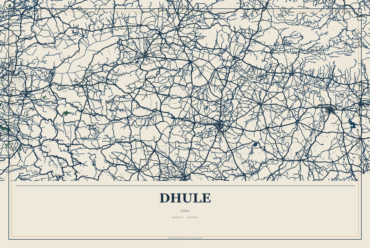 Dhule, India City Map Aluminum Sign in Coastal Cutout style