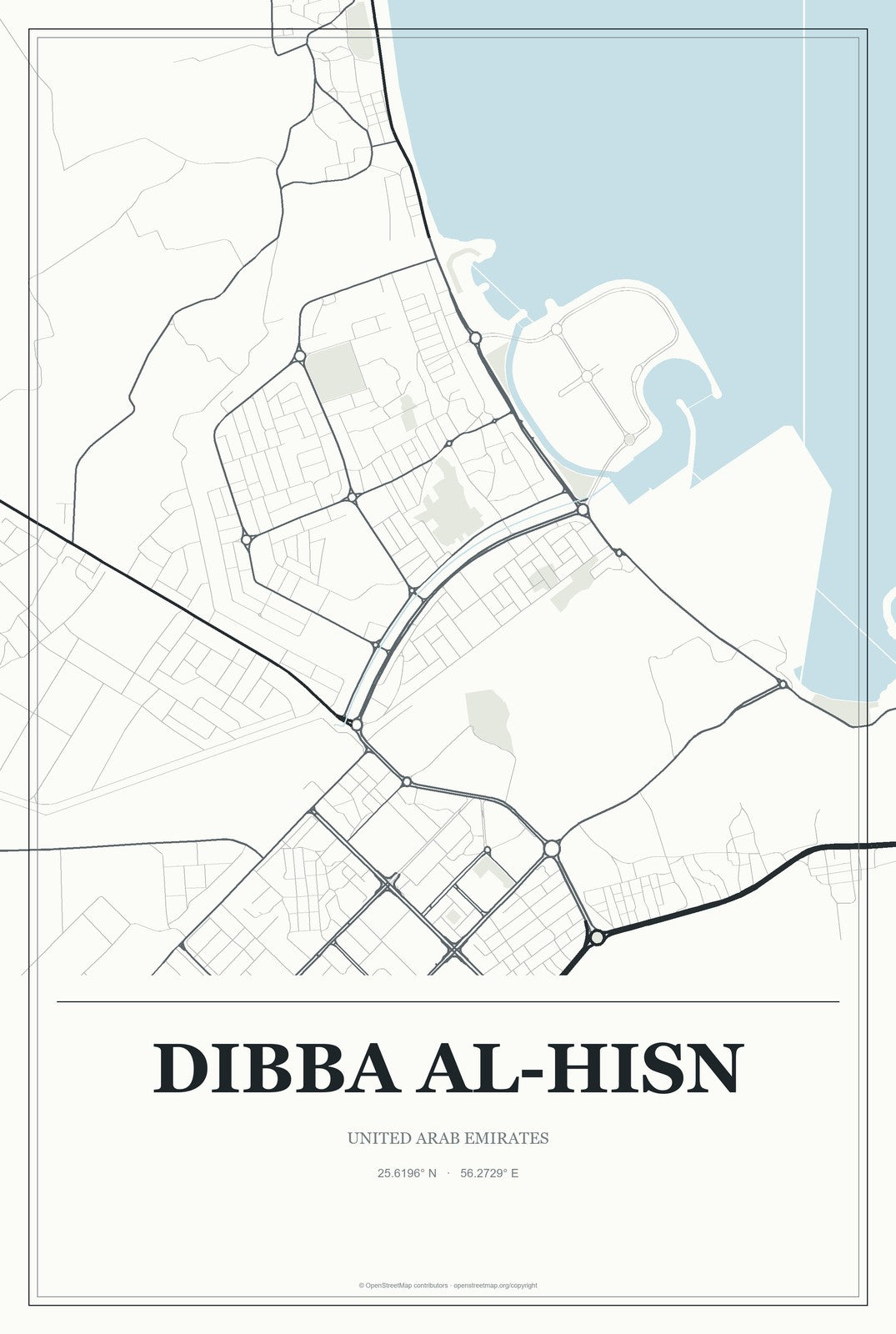 Dibba Al-Hisn, United Arab Emirates City Map Aluminum Sign in Gallery Air style