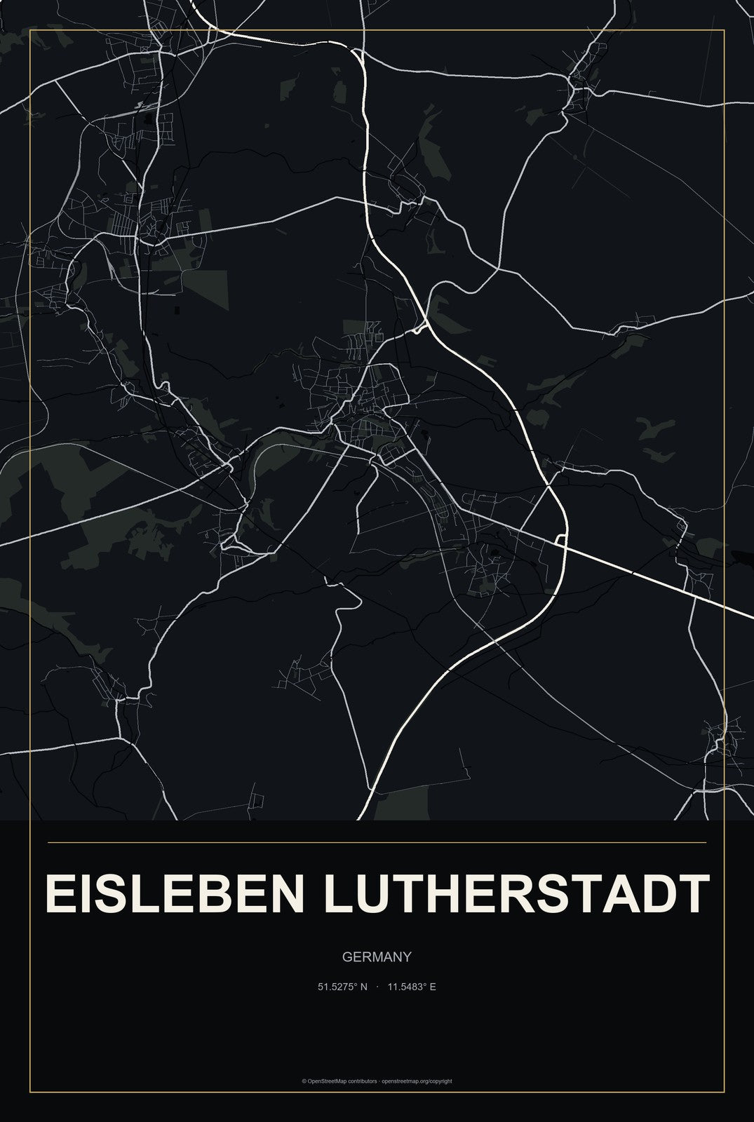 Eisleben Lutherstadt, Germany City Map Aluminum Sign in Metropolitan Noir style