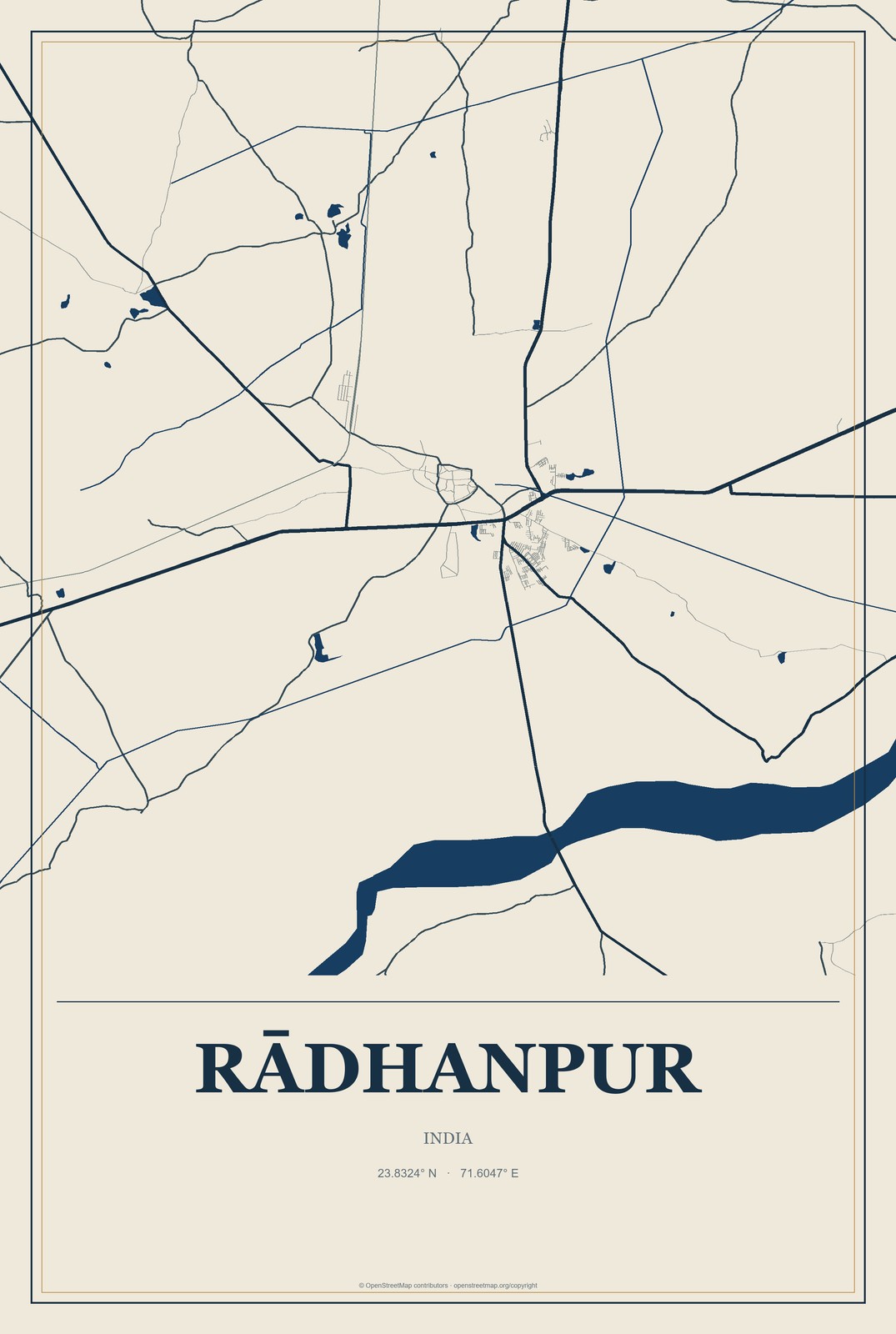 Rādhanpur, India City Map Aluminum Sign in Coastal Cutout style