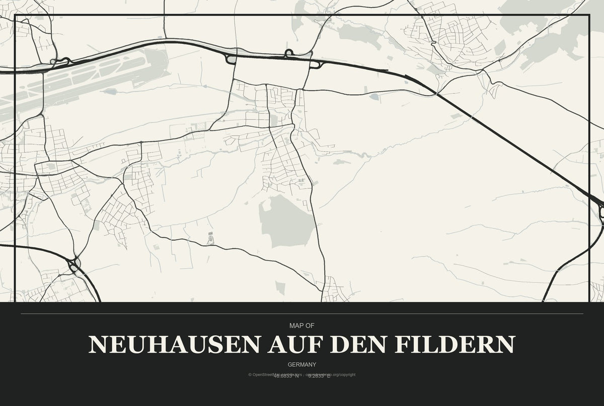 Neuhausen auf den Fildern, Germany City Map Aluminum Sign in Museum Plaque style