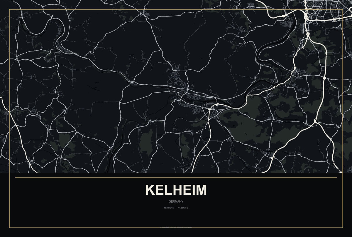 Kelheim, Germany City Map Aluminum Sign in Metropolitan Noir style