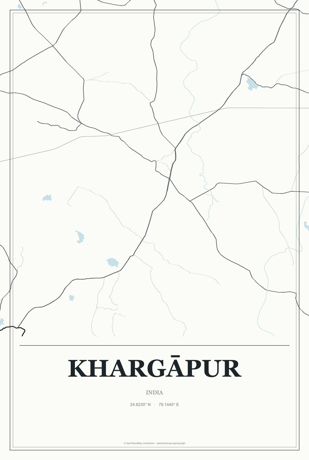 Khargāpur, India City Map Aluminum Sign in Gallery Air style