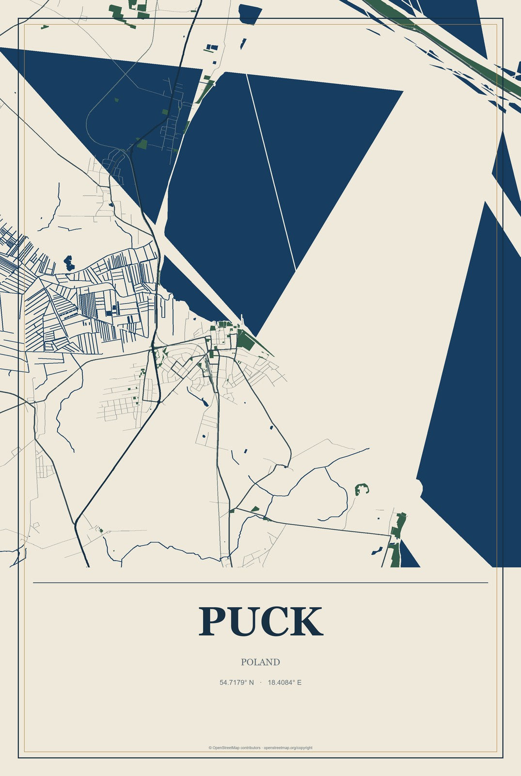 Puck, Poland City Map Aluminum Sign in Coastal Cutout style