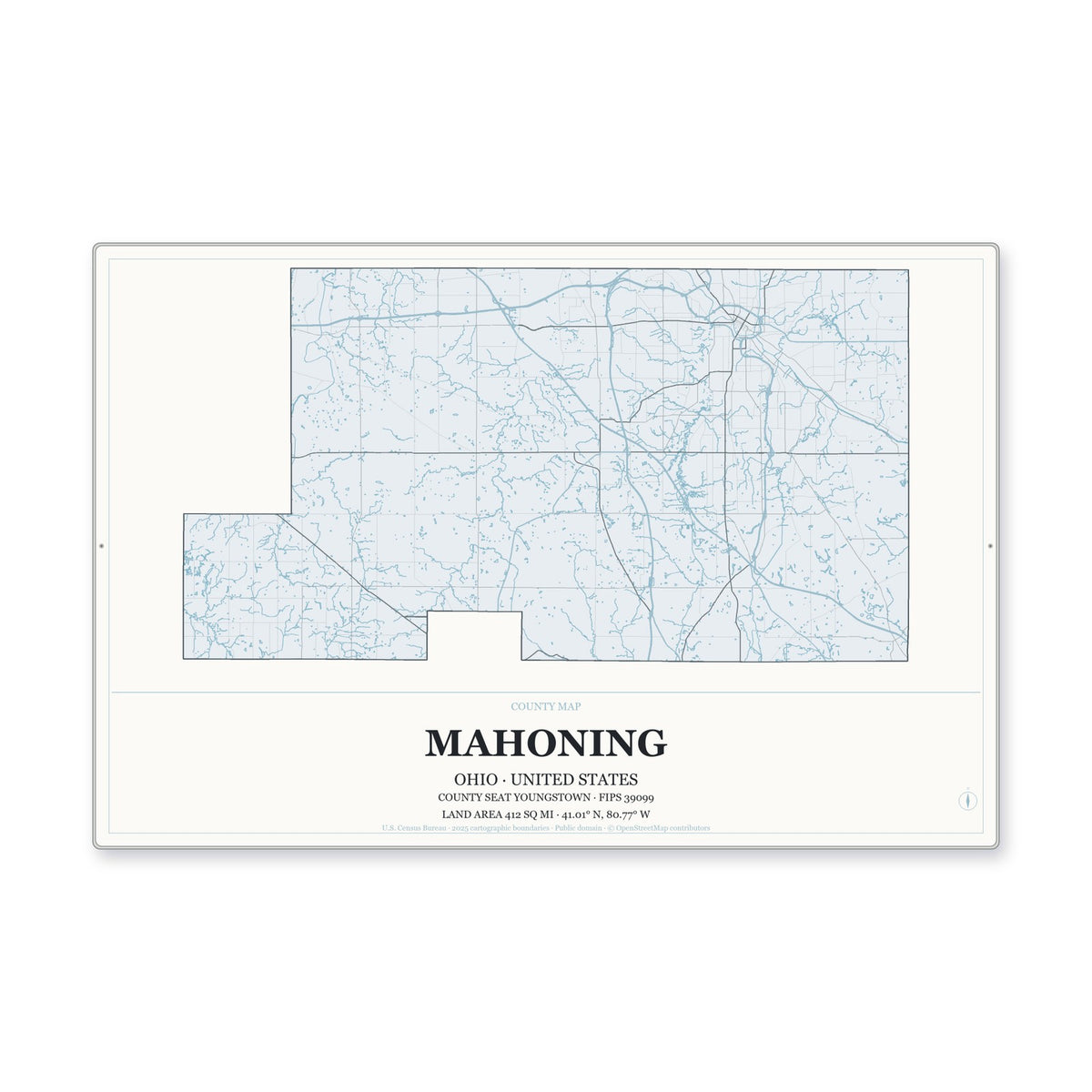 Mahoning County, Ohio Map Aluminum Sign in Gallery Air style