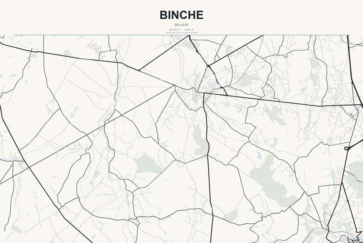 Binche, Belgium City Map Aluminum Sign in Headline Atlas style