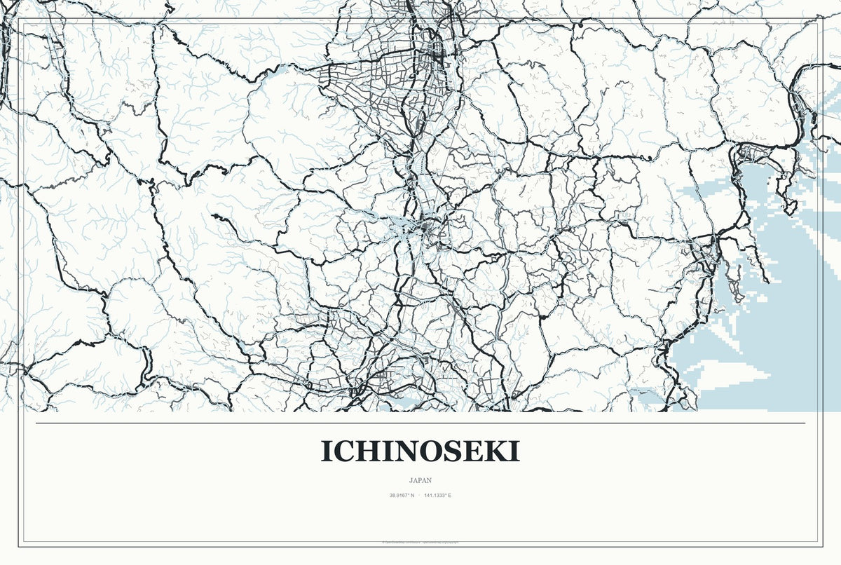 Ichinoseki, Japan City Map Aluminum Sign in Gallery Air style